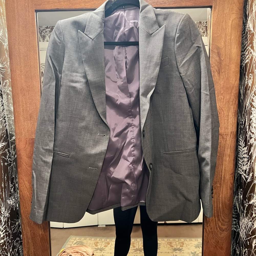 Theory Gray and Purple Blazer with Notched Lapel